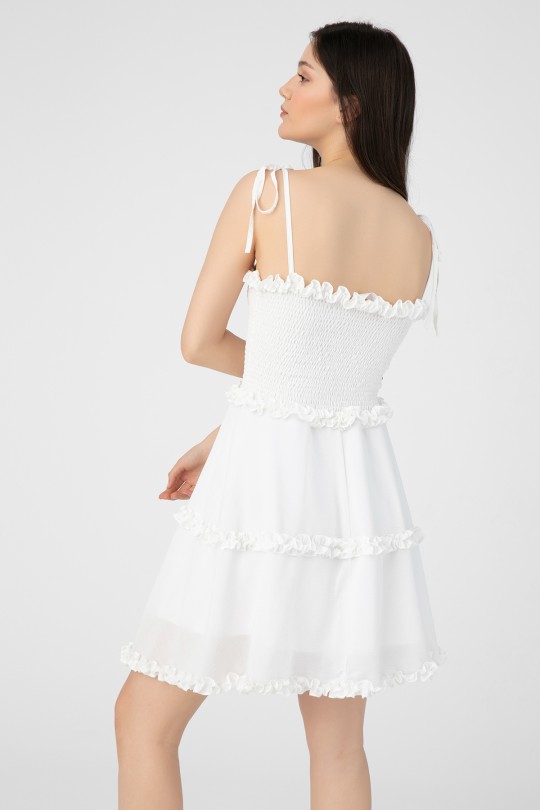 RUFFLED MINI DRESS-WHİT - 3