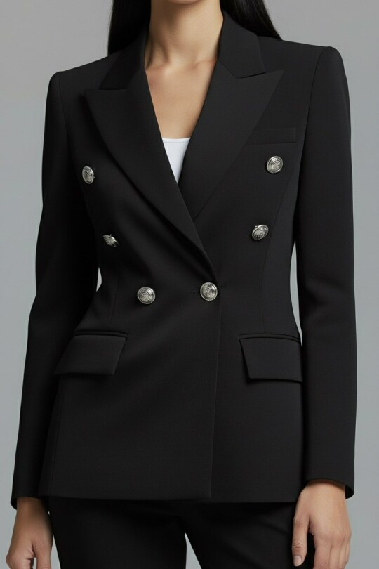 SCHWARZE DOPPELREIHE BLAZERJACKE MIT TAILLE - 4