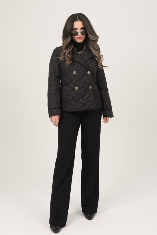 Schwarze gesteppte Jacke mit Knopfdetails - 2