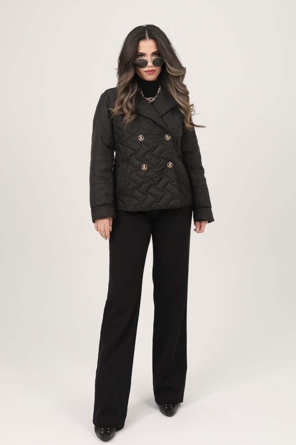 Schwarze gesteppte Jacke mit Knopfdetails - 2