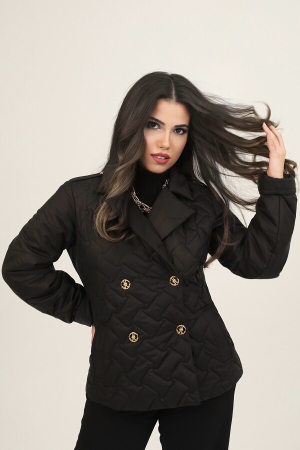 Schwarze gesteppte Jacke mit Knopfdetails - 3
