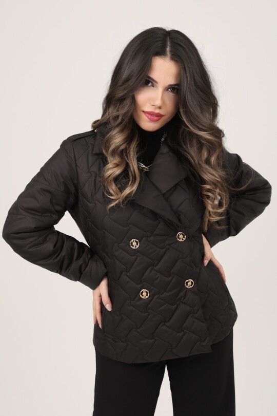Schwarze gesteppte Jacke mit Knopfdetails - 5
