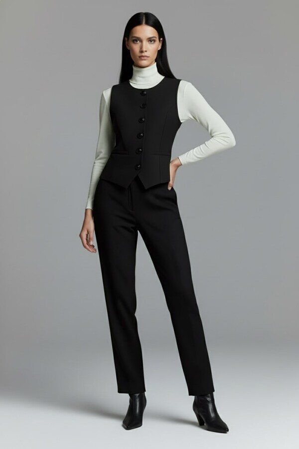 SCHWARZE HOCHGESCHNITTENE HOSE MIT GERADEM BEIN - 2