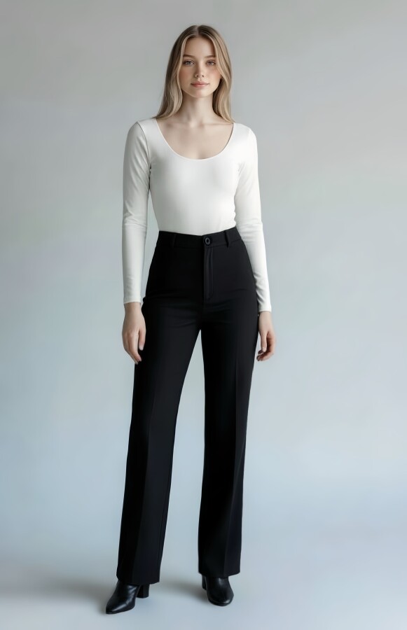 SCHWARZE HOCHGESCHNITTENE HOSE MIT GERADEM BEIN - 1