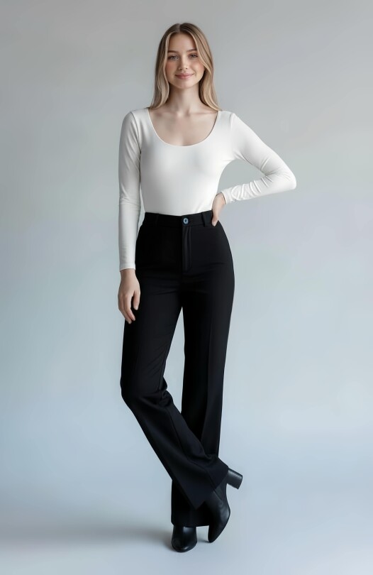 SCHWARZE HOCHGESCHNITTENE HOSE MIT GERADEM BEIN - 2