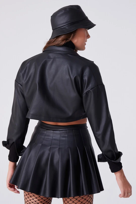 Schwarze kurze Lederjacke - 3