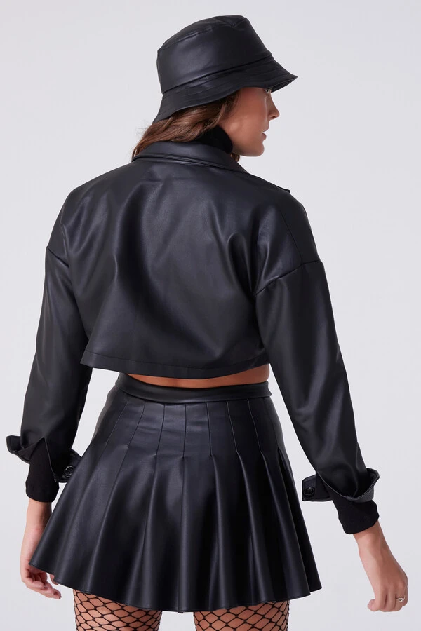 Schwarze kurze Lederjacke - 3