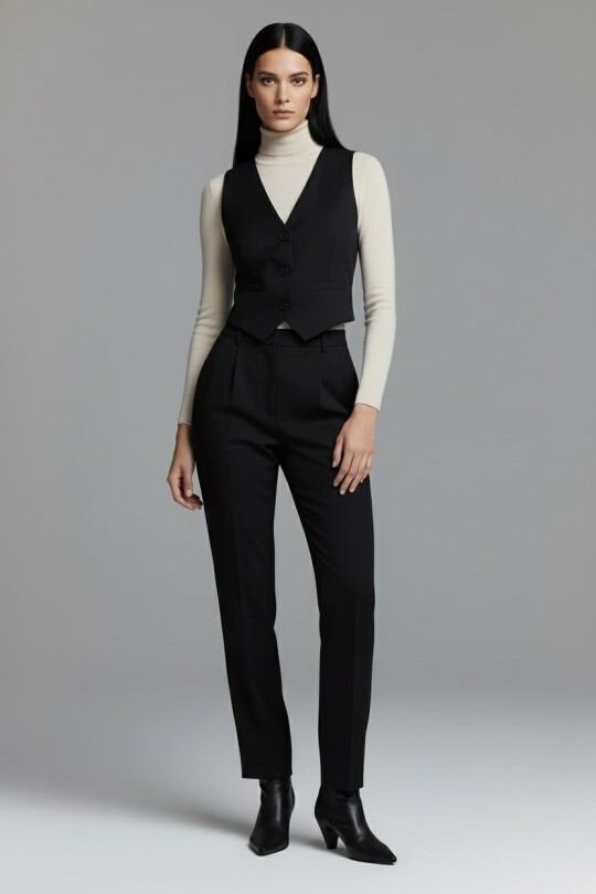 Schwarze Zigarettenhose mit hohem Bund - 2