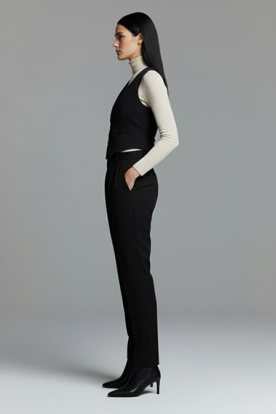 Schwarze Zigarettenhose mit hohem Bund - 4