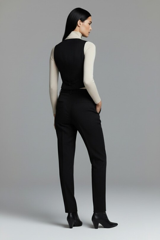 Schwarze Zigarettenhose mit hohem Bund - 5