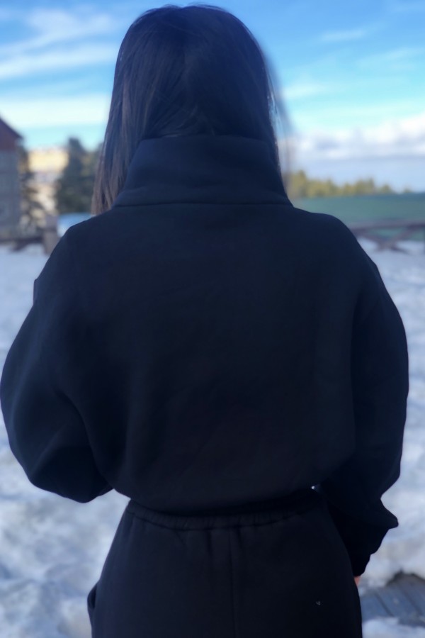 Schwarzer kurzer Sweat mit elastischem Bund und Frontreißverschluss - 4