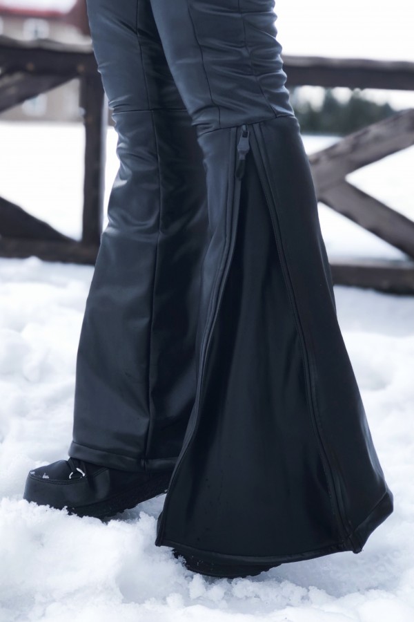 Schwarzer Leder-Ski-Overall mit seitlichen Streifen und spanischem Beinabschluss - 4