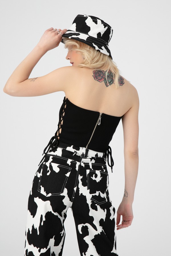 Schwarzes Bustier mit seitlichen Bindebändern - 3