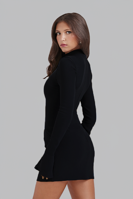 Schwarzes Hürrem-Kleid, langärmelig mit Taschendetails - 3