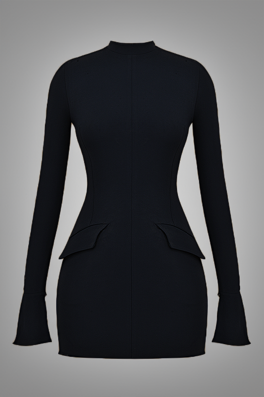 Schwarzes Hürrem-Kleid, langärmelig mit Taschendetails - 4