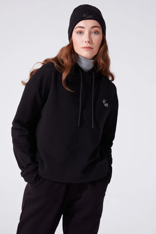 Schwarzes Kapuzen-Sweatshirt mit weitem Schnitt - 2