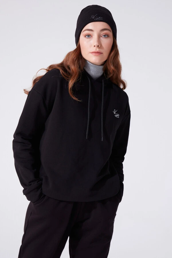 Schwarzes Kapuzen-Sweatshirt mit weitem Schnitt - 2