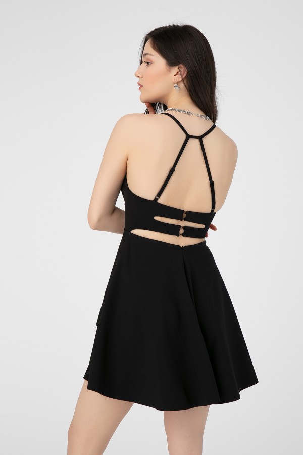 Schwarzes Mini-Kleid mit offenem Ausschnitt und Rückendetail - 2