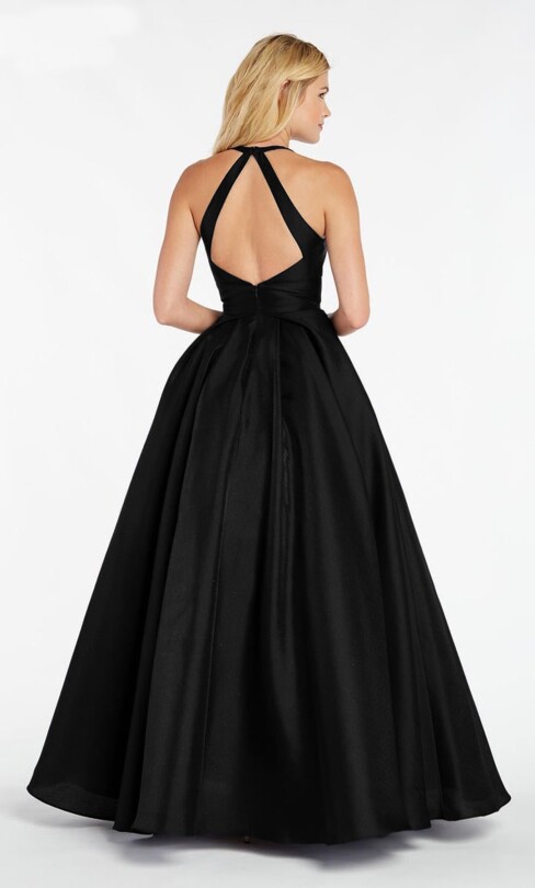 Schwarzes Taft-Abendkleid mit Rückendetail und weitem Rock - 2