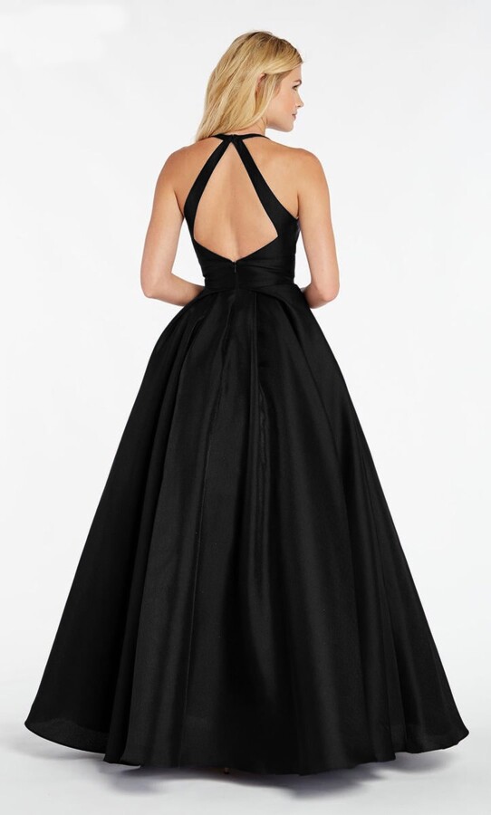 Schwarzes Taft-Abendkleid mit Rückendetail und weitem Rock - 2