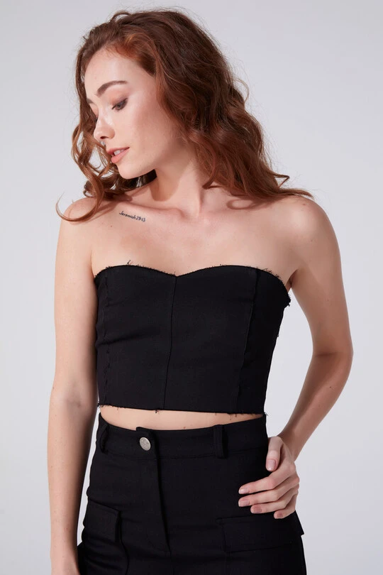 Schwarzes, trägerloses Jeans-Bustier - BERFUĞ KIRAN (1)