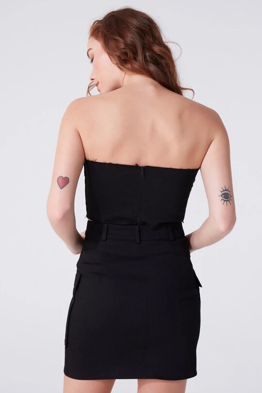 Schwarzes, trägerloses Jeans-Bustier - 3