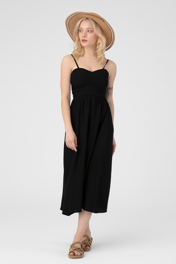 Schwarzes trägerloses Midi-Kleid - 1
