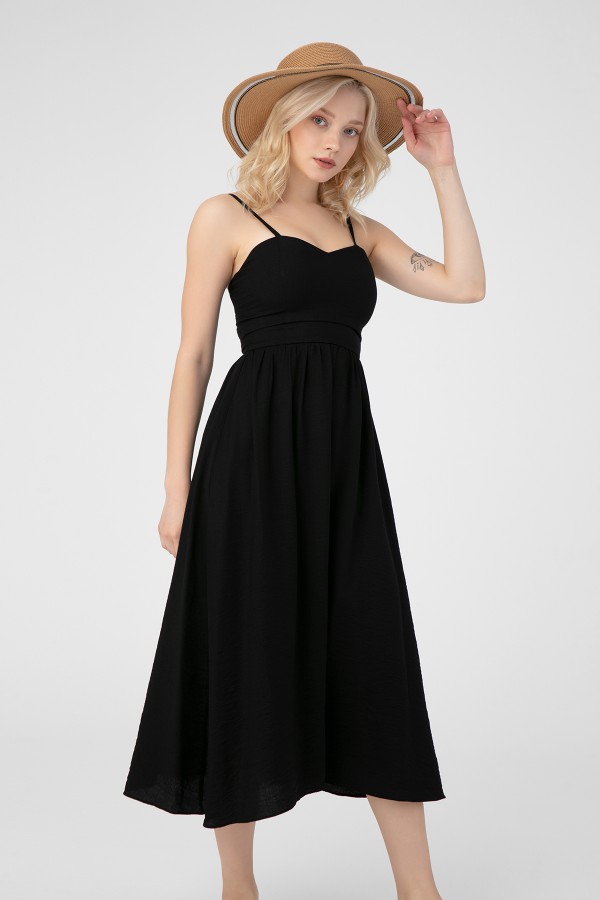 Schwarzes trägerloses Midi-Kleid - 2
