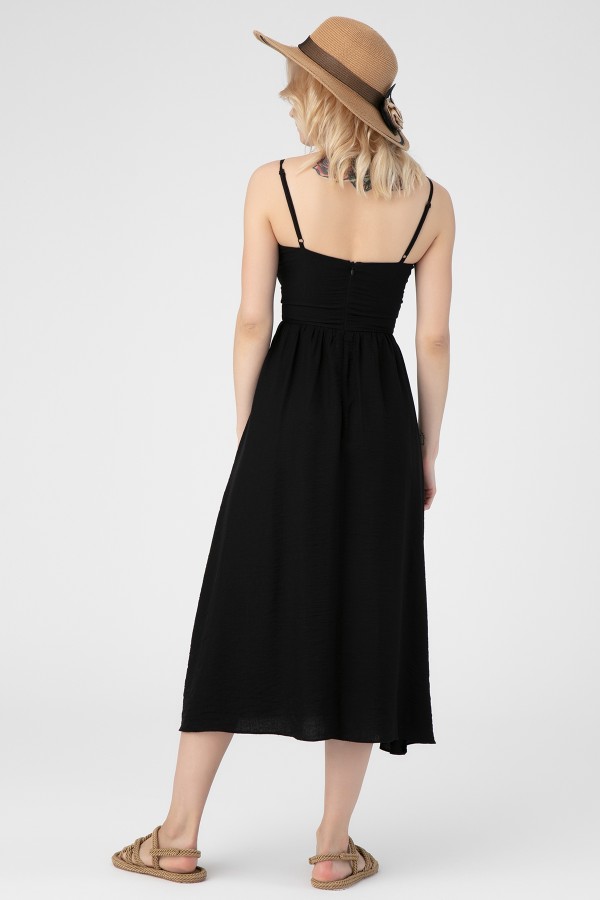 Schwarzes trägerloses Midi-Kleid - 3