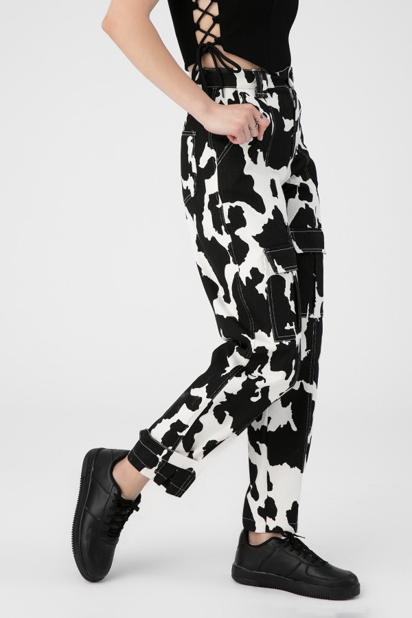 Schwarz/Weiße Denim-Hose mit Mila-Muster - 2