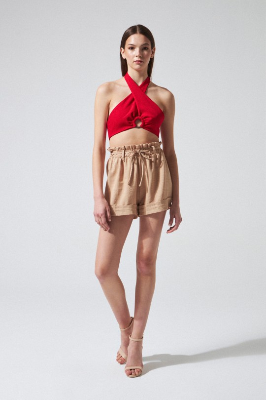 SHARP SHORTS WITH ELASTIC WAIST MINK 