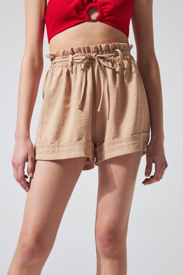 SHARP SHORTS WITH ELASTIC WAIST MINK - 2