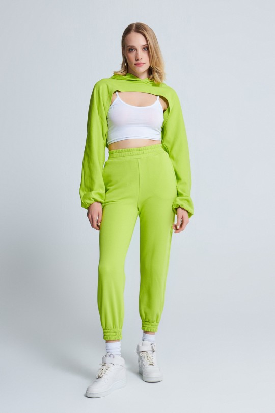 SHORT CROP LIME MIT OFFENER FRONTKAPPE - Thumbnail