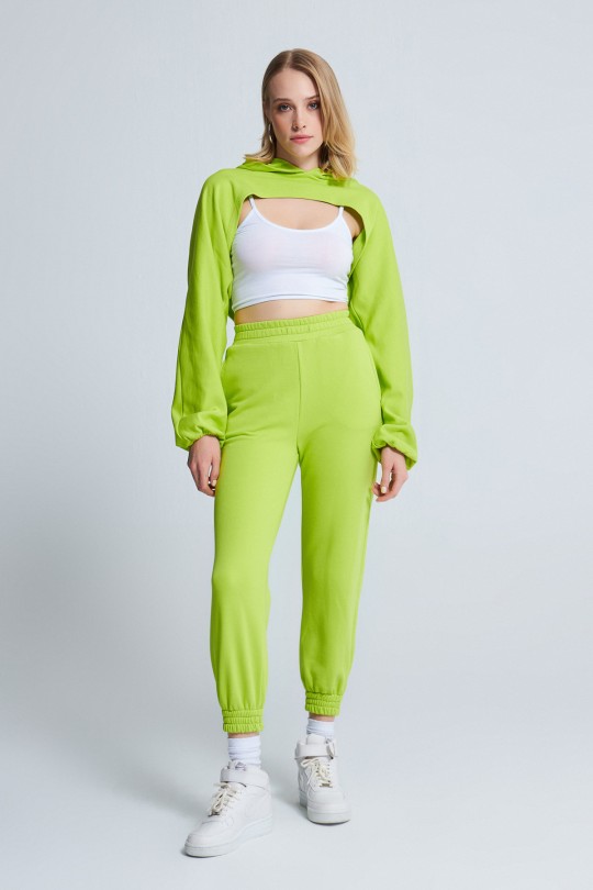 SHORT CROP LIME MIT OFFENER FRONTKAPPE - 1