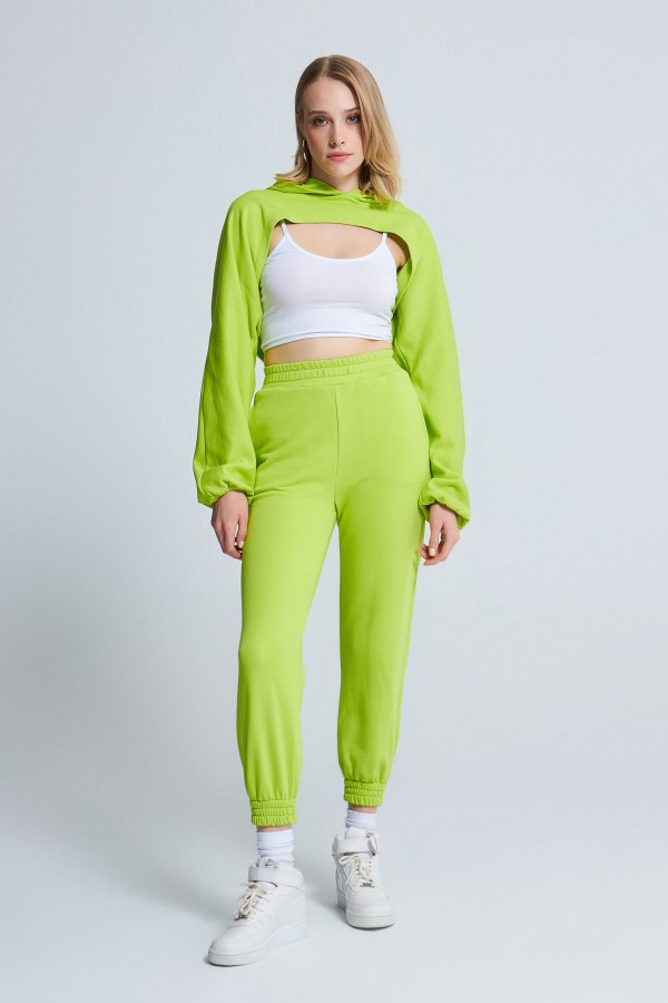 SHORT CROP LIME MIT OFFENER FRONTKAPPE - 1