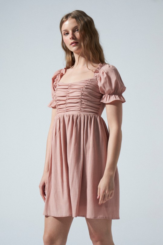 SHORT DRESS WITH WATERMEN SLEEVES WITH SHIRT BEST DRESS POWDER - 1