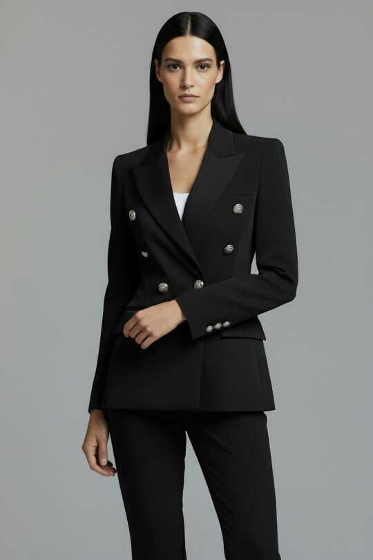 SİYAH KRUVAZE BELDEN OTURMALI BLAZER CEKET - 3