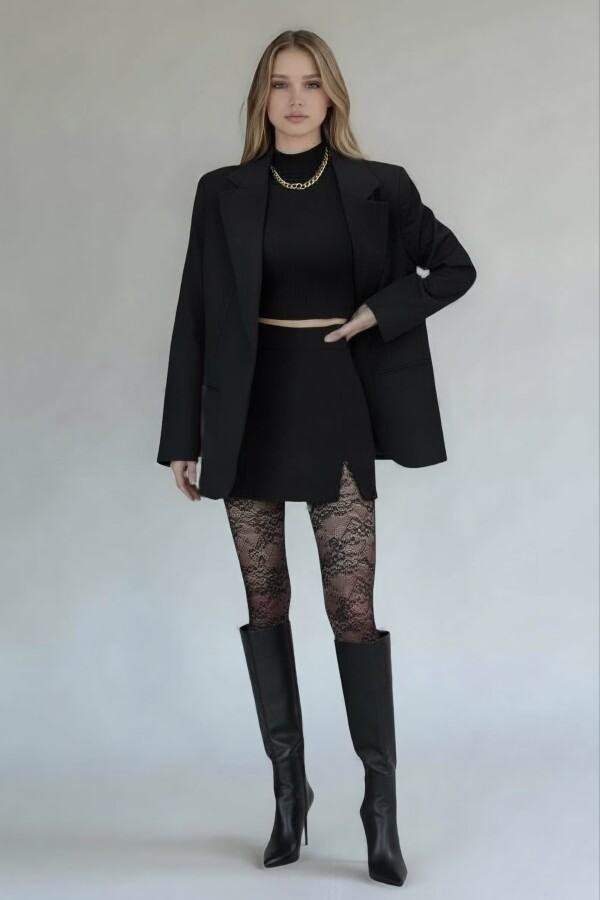 SİYAH YIRTMAÇLI MİNİ ETEK - 1