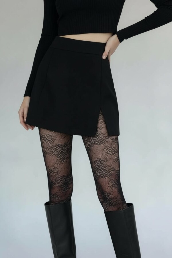 SİYAH YIRTMAÇLI MİNİ ETEK - 3