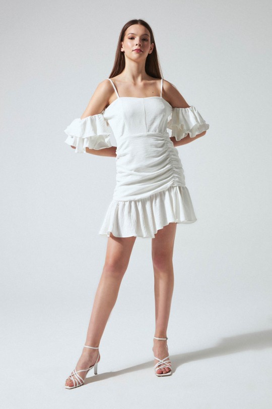 sleeves skirt bicolor dress white - BERFUĞ KIRAN