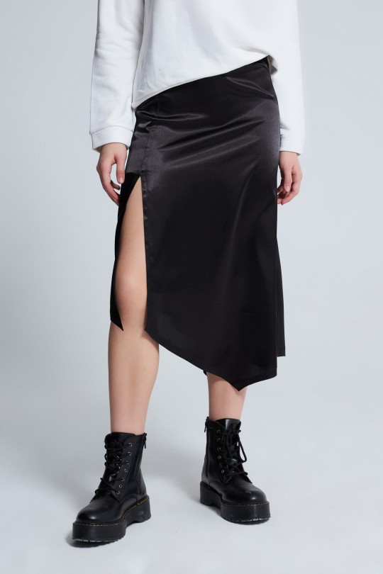 SLEEVE SATIN SKIRT BLACK - 2