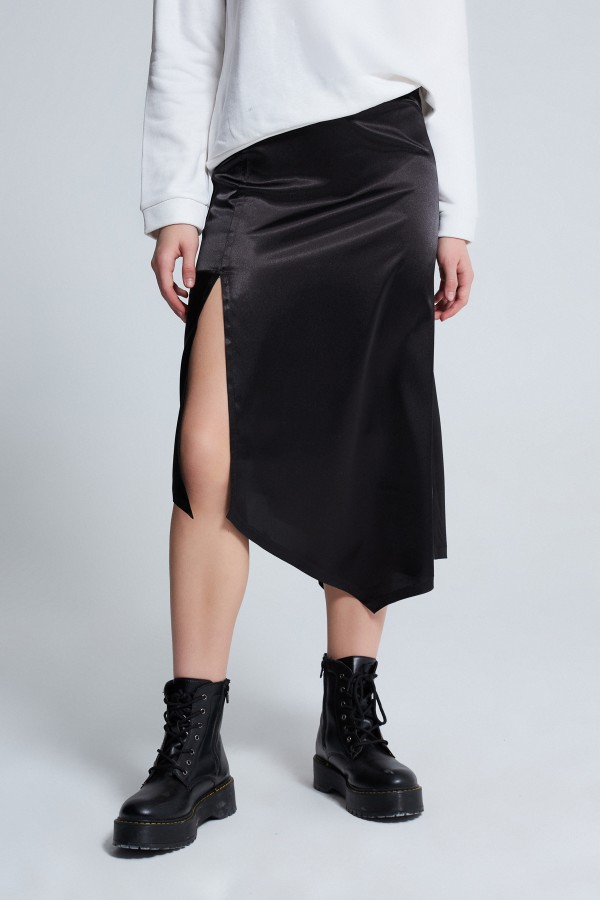 SLEEVE SATIN SKIRT BLACK - 2