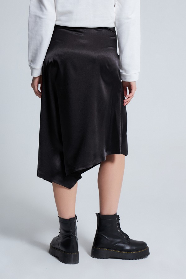 SLEEVE SATIN SKIRT BLACK - 3