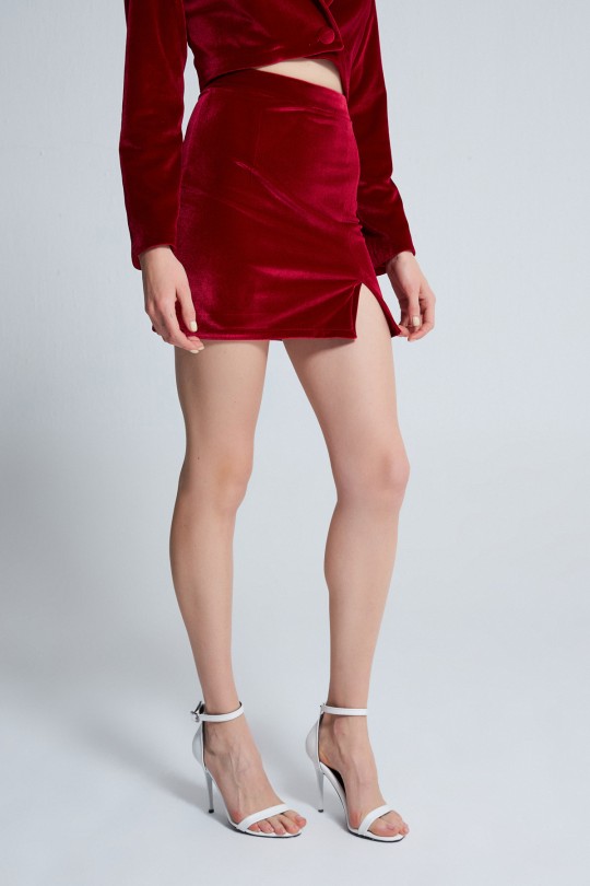 SLIP DETAILED VELVET SKIRT - 2