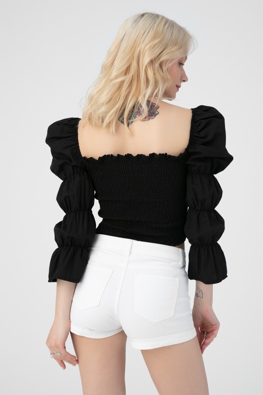 SQUARE COLLAR BLOUSE WITH ELASTIC - Thumbnail
