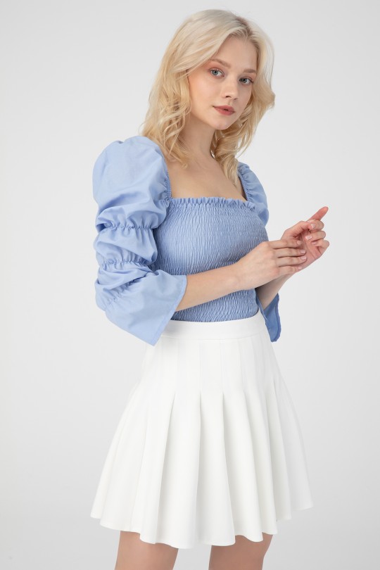 SQUARE COLLAR BLOUSE WITH ELASTIC - Thumbnail