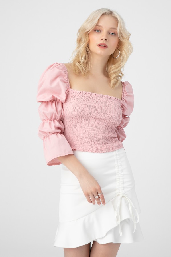 SQUARE COLLAR BLOUSE WITH ELASTIC - 1