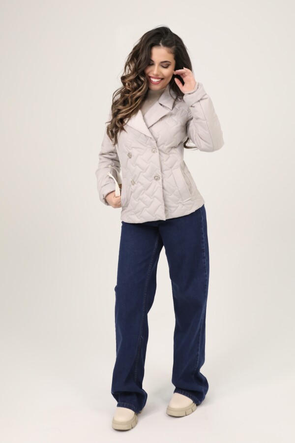 STONE COLOR BUTTON DETAIL QUILTED COAT - 3