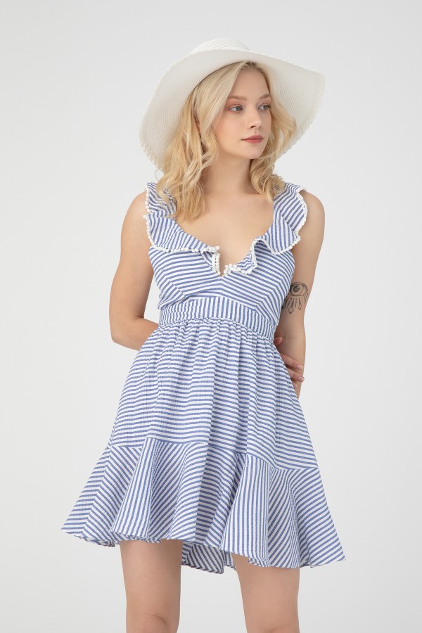 STRIPED DRESS WITH FRONT FLORAL LINING - 3