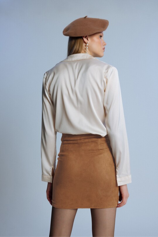 TABA FRONT BIRD EYE SUEDE CORSET MINI SKIRT - 5